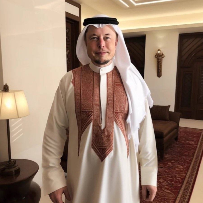 المليونير الأمريكي  إيلون ماسك يحصل على لقب شيخ بعد ظهوره وهو يلبس الثوب والعقال!
