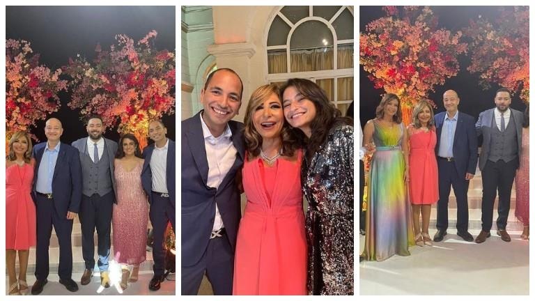 شاهد.. الفنانة منال سلامة وابنتها أميرة وعادل أديب في حفل زفاف نجل عمرو أديب