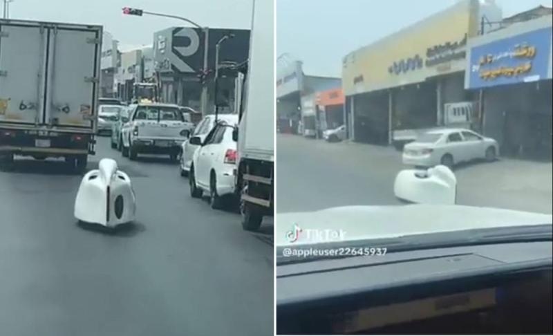 شاهد.. مواطن سعودي يوثق ظهور ومرور سيارة غريبة بجانبة ماهي حقيقتها!