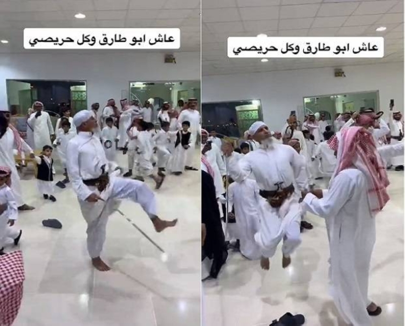 شاهد.. رقص مواطنين سعوديين خلال إحدى المناسبات ومسن يثير تفاعلاً واسعاً (فيديو)