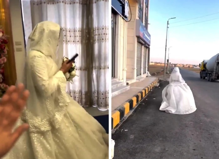 شاهد.. لحظة هروب عروس أردنية بفستان الزفاف في الشارع تثير الجدل (فيديو)